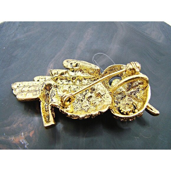 Vintage Mixed Rhinestones Emerald Peridot Owl on a Branch Brooch Gold Tone 2x1" - Picture 4 of 10